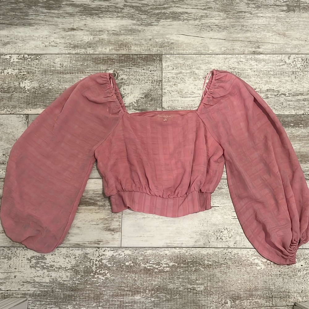 Crop balloon sleeve top - pink